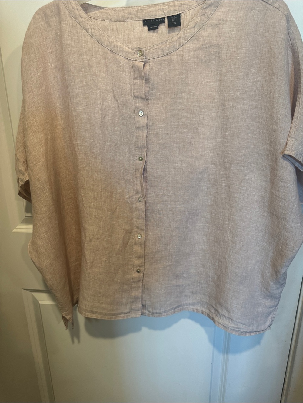 Talbots Short Sleeve Linen Button Front Top